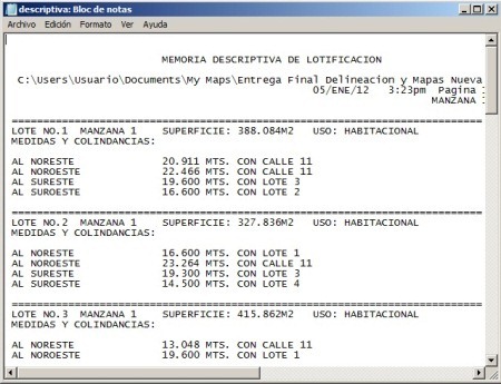 civill cad reporte parcelas